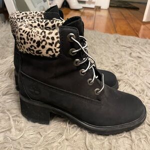 Timberland Women's Black and Leopard Print Boots